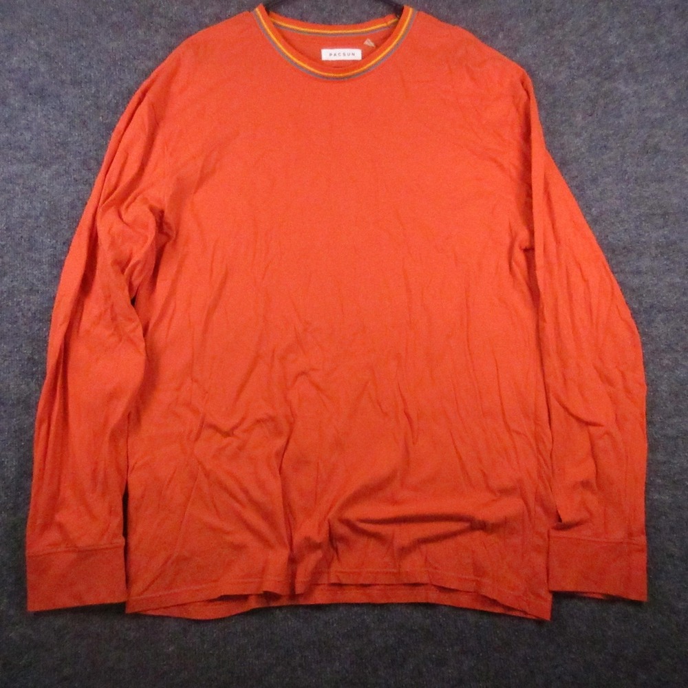 PacSun Shirt Mens Large Orange Long Sleeve Contrast Neck Crew T Shirt Tee